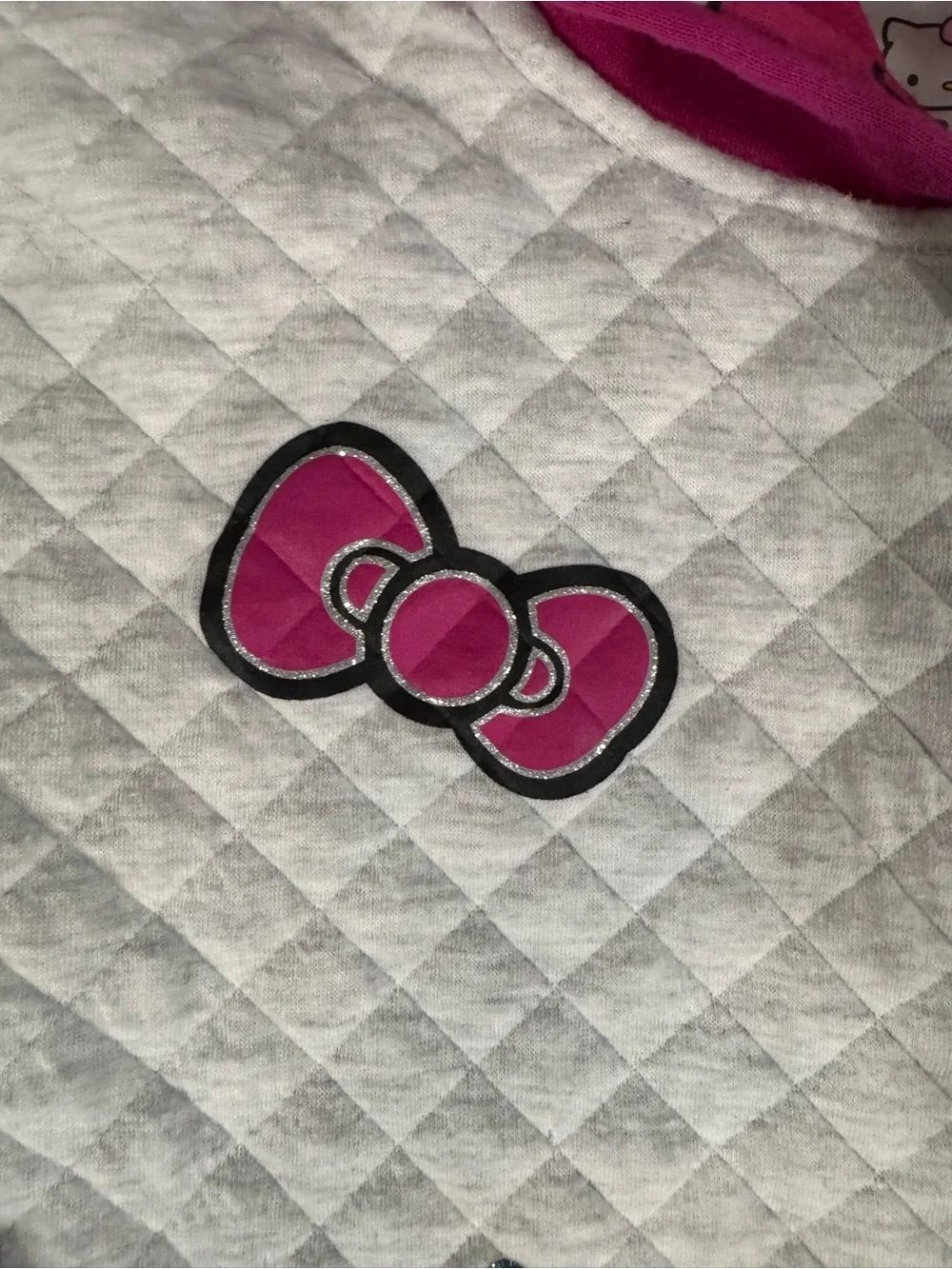 Hello Kitty Pink, White & Black Quilted Hooded Zip Jacket